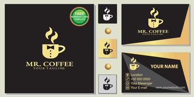 Luxus-Gold-Mister-Coffee-Shop-Logo, einfaches Schwarz, kostenlose Premium-Visitenkarten-Vorlage, Vektor eps 10