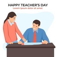 glad lärare dag illustration. man lärare förklara student vektor