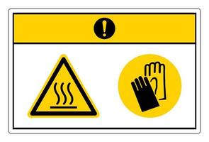 Vorsicht heißen Ofen tragen Schutzhandschuhe Symbolzeichen auf weißem Hintergrund vektor