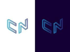 initial bokstav cn minimalistisk och modern 3d-logotypdesign vektor