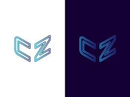 initial bokstav cz minimalistisk och modern 3d-logotypdesign vektor