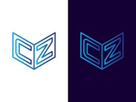 initial bokstav cz minimalistisk och modern 3d-logotypdesign vektor
