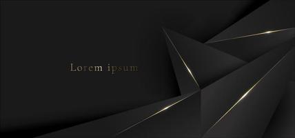 elegantes 3d-schwarzes niedriges polygonales muster mit glänzenden goldenen linien und leuchtendem lichteffekt auf dunklem hintergrund vektor