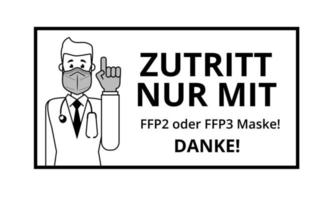 läkare som bär en skyddande ffp2-mask. läkaren påkallar uppmärksamhet, med pekfingret upp. vektor