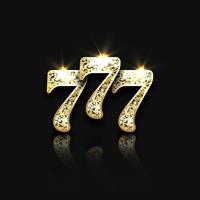 drei goldene glitzernde Siebener mit Reflektion auf schwarzem Hintergrund. Luxus-Casino-Banner Big Win Slots 777. Vektor-Illustration vektor