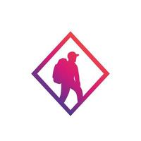 hiker ikon, backpacking, vandring vektor logotyp