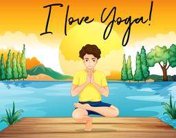 Man macht Yoga am Teich mit Phrase Ich liebe Yoga vektor