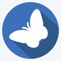 Schmetterling fliegende Ikone im trendigen langen Schattenstil isoliert auf weichem blauem Hintergrund vektor