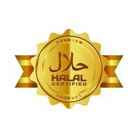 vektor goldene halal-zertifizierte abzeichen mit arabischer schrift und band