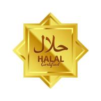 vektor goldene halal-zertifizierte abzeichen mit arabischer schrift