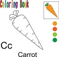 tecknad morot. målarbok med frukttema. vektor illustration grafik. bra för barn att lära sig och färglägga.