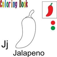 tecknad jalapeno. målarbok med frukttema. vektor illustration grafik. bra för barn att lära sig och färglägga.