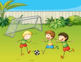 Kinder, die Fußball auf Fußballplatz spielen vektor