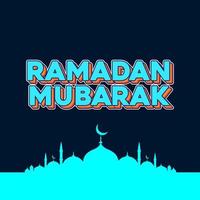 ramadan kareem typografisk. ramadhan fest gratulationskort vektorillustration. bokstäver sammansättning av muslimska heliga månaden med moskébyggnad vektor