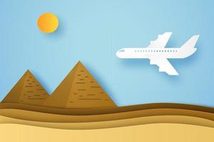 Flugzeug, das zur Pyramide fliegt, Papierkunststil