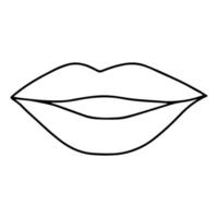 Lippenhandzeichnungslinie. Doodle-Stil. Schwarz-Weiß-Bild. geöffnete Lippen. Valentinstag. Kuss. Vektor . Konzept für Logo, Karte, Banner, Poster, Flyer