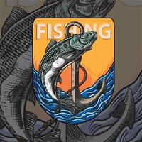t-shirtdesignprover med illustration av en fisk och en fiskefri vektor