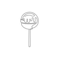 eine durchgehende Strichzeichnung des süßen, köstlichen Online-Lollipop-Süßwarenladen-Logo-Emblems. Konditorei-Logo-Vorlagenkonzept. moderne einzeilige zeichnen design vektorgrafik illustration vektor