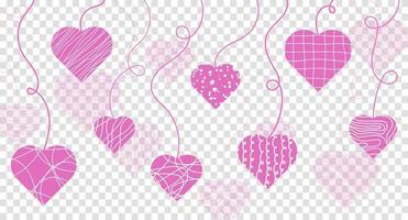 söt handritad doodle hjärtan horisontella sömlösa mönster, romantisk bakgrund. bakgrund med söta handritade hjärtan. mors dag och kvinnodagen. vektor illustration