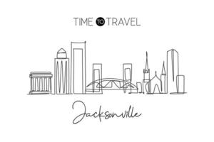 en enda linjeteckning av jacksonville city skyline, usa. historiska stadslandskapet i världen. bästa semesterdestinationsaffisch. redigerbara stroke trendiga kontinuerlig linje rita design vektorillustration vektor