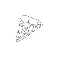 en kontinuerlig linjeritning av färsk läcker italiensk pizzeria restaurang logotyp märke. Italien snabbmat pizza café butik logotyp mall koncept. moderna en rad rita design vektorillustration vektor