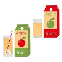 juice från röda och gröna äpplen. uppsättning kartong och glasögon. platt vektorillustration vektor