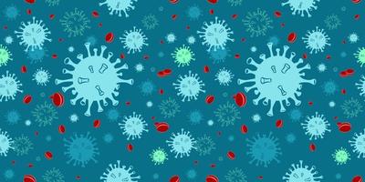 Nahtloses Muster der Corona-Viruskrankheit 2019 Delta-Omicron-Variante Virushintergrund mit grünen Krankheitszellen und Blutzellen vektor
