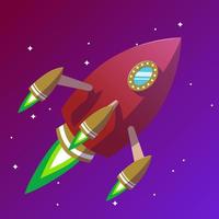 röd raketillustration i rymden för spel och animationer. vektor