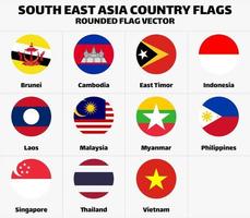 Länderflaggen Südostasiens. abgerundeter flacher Vektor