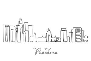 einzelne durchgehende Strichzeichnung der Skyline von Pasadena, Kalifornien. berühmte stadtkratzerlandschaft. Weltreise nach Hause Wanddekoration Kunst Poster Druckkonzept. moderne eine linie zeichnen design-vektorillustration vektor