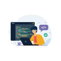 programmerare som arbetar med webb- och applikationsutveckling på dator vektor