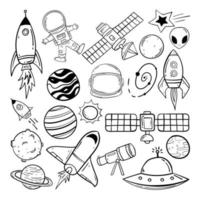 abstrakte handgezeichnete Doodle-Sammlung Aliens UFO-Planeten Galaxie-Weltraum-Logo-Vektor vektor