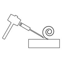 Hammer und Holz Tischlerei Kontur Umrisslinie Symbol Farbe schwarz Vektor Illustration Bild dünn flachen Stil