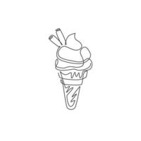 en kontinuerlig linjeteckning av färsk läcker glassstrutsrestaurangs logotyp emblem. dessert söt glass café butik logotyp mall koncept. moderna en rad rita design vektorillustration vektor