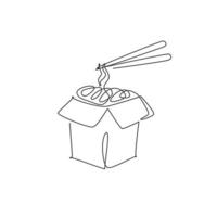 en enda rad ritning heta kryddiga nudlar butik logotyp grafisk vektorillustration. pasta på låda snabbmat café meny och restaurang badge koncept. modern kontinuerlig linjeritning design street food logotyp vektor
