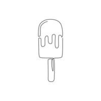 eine einzige Strichzeichnung von frischem süßem Eis am Stiel speichert Logo-Grafik-Vektorillustration. Eisstock-Café-Menü und Restaurant-Abzeichen-Konzept. modernes Street-Food-Logo mit durchgehender Linienführung vektor