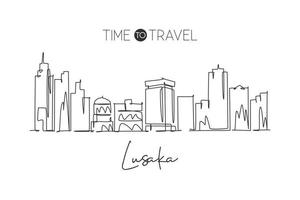 eine durchgehende Strichzeichnung der Skyline von Lusaka, Sambia. schönes Wahrzeichen der Stadt. Weltlandschaftstourismus und Reisepostkartendruck. bearbeitbare, stilvolle, einzeilige, strichzeichnung, design, vektor, illustration vektor