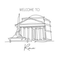 en enda rad ritning pantheon landmärke. ikoniskt antikt tempel i Rom, Italien. turism resor vykort hem vägg dekor konst affisch print koncept. trendiga kontinuerlig linje rita design vektorillustration vektor