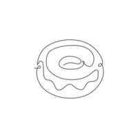 einzelne durchgehende Linienzeichnung des stilisierten Donut-Store-Logo-Etiketts. Emblem Fast-Food-Donut-Restaurant-Konzept. moderne einzeilige Design-Vektorillustration für Cafés, Geschäfte oder Lebensmittellieferdienste vektor