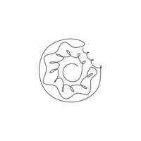 einzelne durchgehende Linienzeichnung des stilisierten Donut-Store-Logo-Etiketts. Emblem Fast-Food-Donut-Restaurant-Konzept. moderne einzeilige Design-Vektorillustration für Cafés, Geschäfte oder Lebensmittellieferdienste vektor
