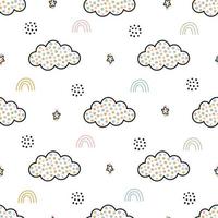 Nahtlose Kinderzimmermusterwolken und Regenbogen-niedliche Texturen für Babybettwäsche, Stoffe, Tapeten, Packpapier, Textilien vektor