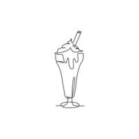 eine einzige Strichzeichnung von frischem süßem Milchshake mit Waffelstick-Logo-Vektorillustration. Getränkeladen-Café-Menü und Restaurant-Abzeichen-Konzept. modernes Street-Food-Logo mit durchgehender Linienführung vektor