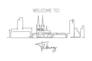 en enda linjeteckning tilburg city skyline nederländerna. historiskt landskap i världen vykort. bästa semestermål väggdekor affisch konst. trendiga kontinuerlig linje rita design vektorillustration vektor