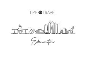 en kontinuerlig linjeritning av edmonton city skyline, Kanada. vackert landmärke väggdekor affischtryck. världslandskap turism resor semester. snygg enkel rad rita design vektorillustration vektor