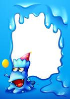 En blå kantdesign med ett monster som bär en hatt och håller en ballong vektor
