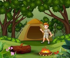junger Scout in der Campingzone-Szene vektor