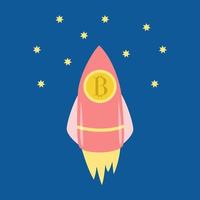 fliegende rakete mit bitcoin. Business-Konzept-Vektor-Illustration. vektor