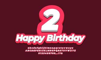 nummer zwei jahr feier geburtstag schriftart 3d rot design vektor