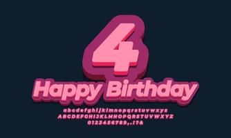 nummer fyra år firande födelsedag teckensnitt 3d lila design vektor