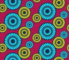 Afrikanischer Wachsdruckstoff nahtlose, ethnische handgefertigte Ornamente für Ihr Design, Afro-ethnische Blumen und geometrische Elemente mit Stammesmotiven. Vektortextur, Afrika bunter Textilankara-Modestil vektor